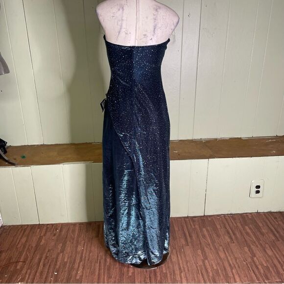 Vintage 90s Y2K A Fortiori Blue Glitter Stretchy Strapless Prom Maxi Gown Small - Picture 3 of 5